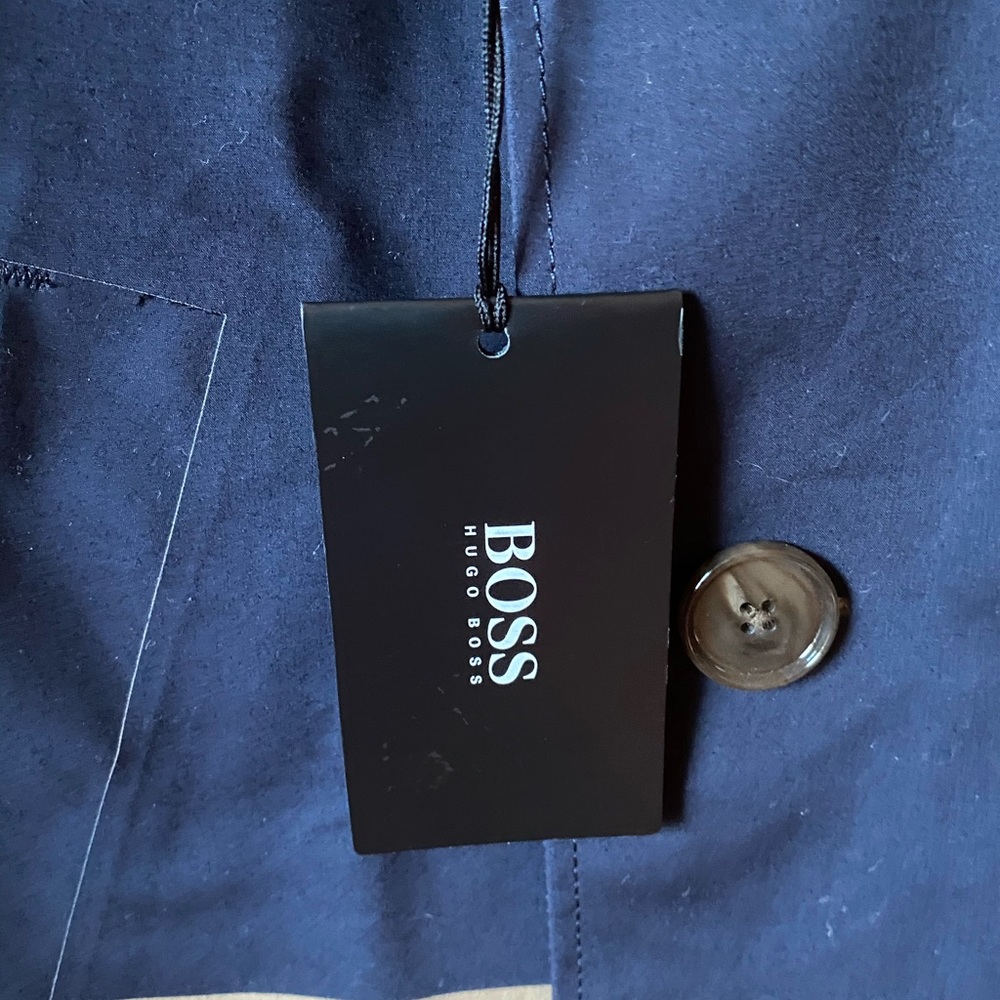 Colorblock Double-Breasted Cotton Jacket Coat Navy/Beige US Men's IT 50 - Picture 4 of 8